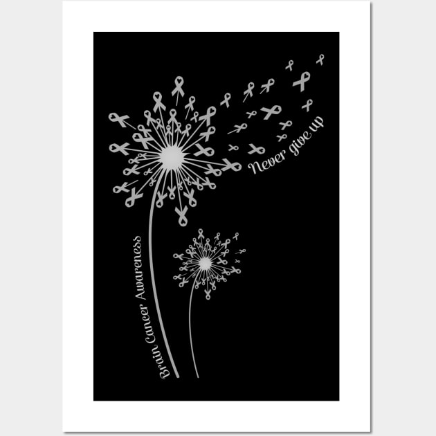 Dandelion Brain Cancer Awareness Never Give Up Wall Art by Elliottda